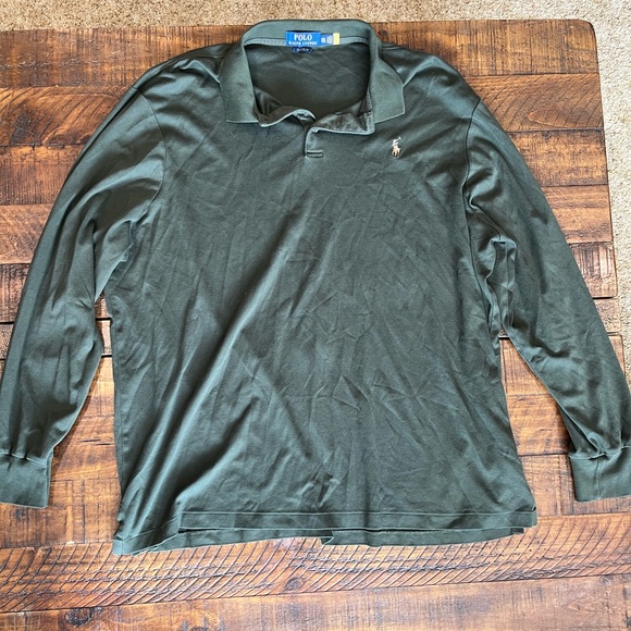 Polo by Ralph Lauren Men's Cotton Forest Green Long Sleeve Polo - Picture 1 of 3